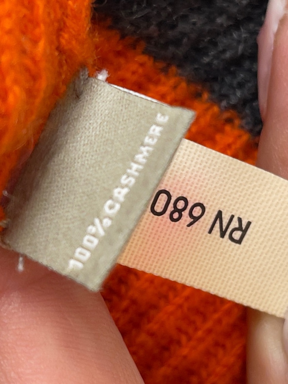 💯Cashmere Neiman Marcus Charcoal & Bright Orange Striped Cowl-Neck Sweater - Picture 10 of 12